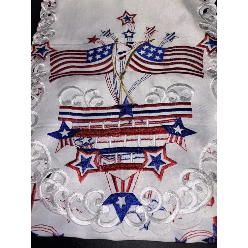 Patriotic Table Runner Red White Blue 68 Inches Long Beautiful